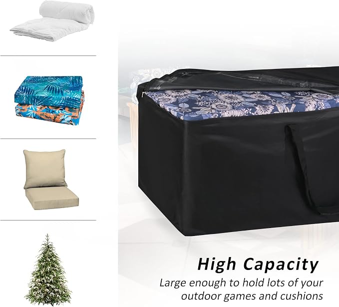 NettyPro Patio Cushion Storage Bags 2 Pack Water-Resistant Extra Large Bag for Outdoor Cushions Heavy Duty Patio Furniture Storage Bag 65 Inch, Black