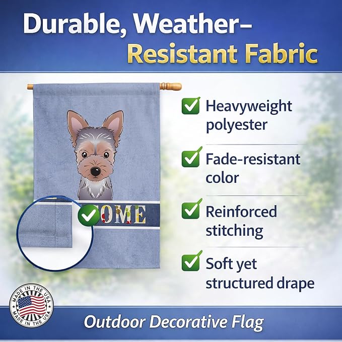 Caroline's Treasures BB1418CHF Yorkie Puppy Welcome House Flag, Blue Large Porch Sleeve Pole Decorative Outside Yard Banner Artwork Wall Hanging, Polyester, House Size, Multicolor