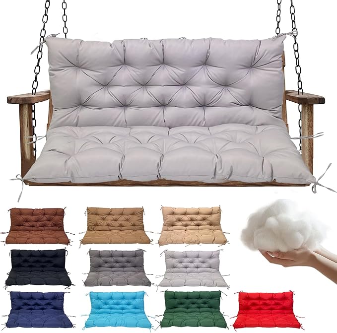 Swing Replacement Cushions for Outdoor: 2-3 Seater Waterproof Porch Bench Cushion with Backrest and Ties - 4" Thick Swing Cushion for Garden Patio Backyard Loveseat