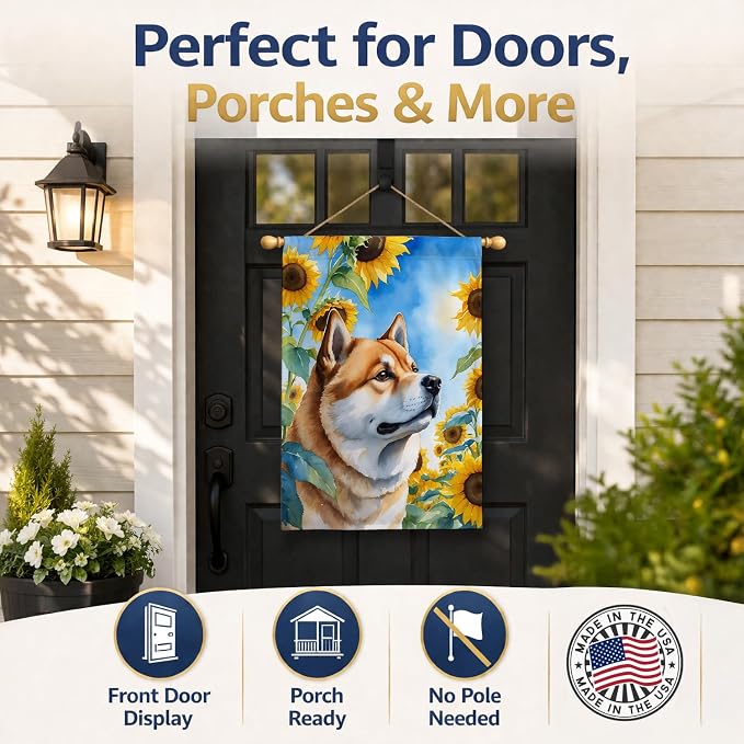 Caroline's Treasures DAC6003CHF Akita in Sunflowers House Flag Large Porch Sleeve Pole Decorative Outside Yard Banner Artwork Wall Hanging, Polyester, House Size, Multicolor