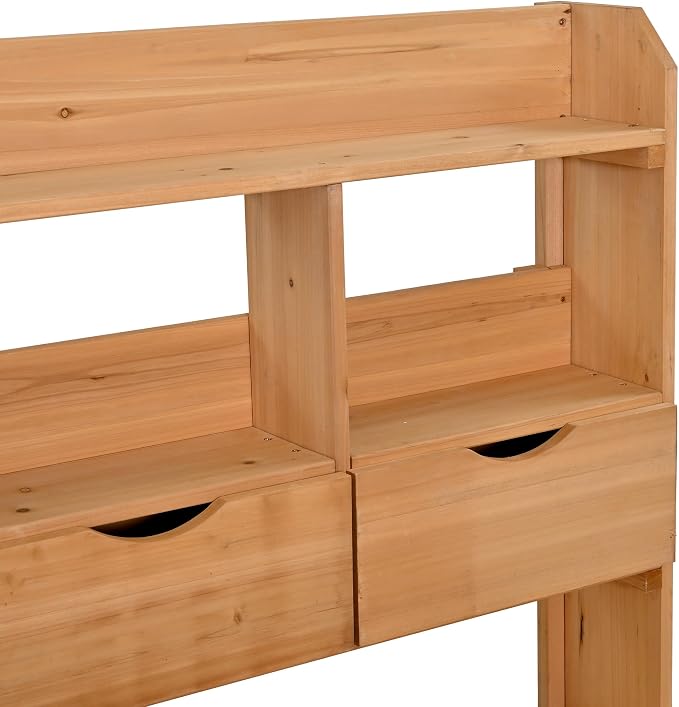 Merax Farmhouse Potting Bench with 6 Drawers, 44.6” Large Garden Workstation, Outdoor Kitchen Island with Bottom Cabinet & Hooks, Freestanding Patio Furniture,Natural Wood