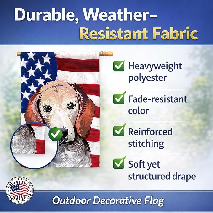 Caroline's Treasures CK6517CHF Estonian Hound Dog American Flag House Flag Large Porch Sleeve Pole Decorative Outside Yard Banner Artwork Wall Hanging, Polyester, House Size, Multicolor
