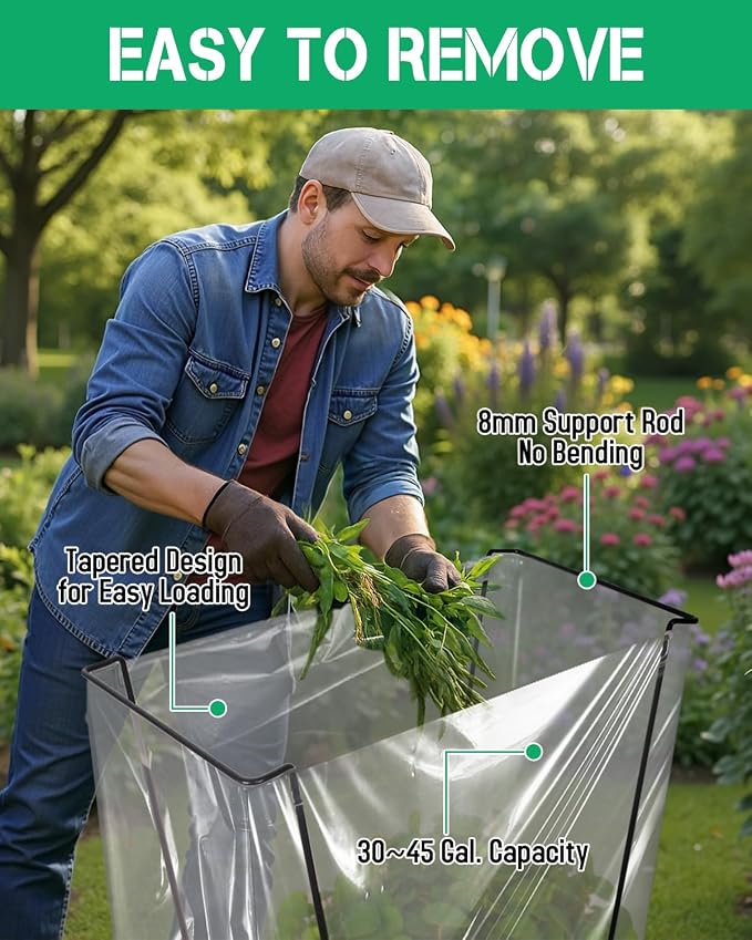 2 Pack Heavy Duty Metal Trash Bag Holder Stand for Yard | Fits 30-45 gallon bags, Sturdy metal frame, Portable, Multi-use, Holds yard waste bag open for easy leaf & debris collection