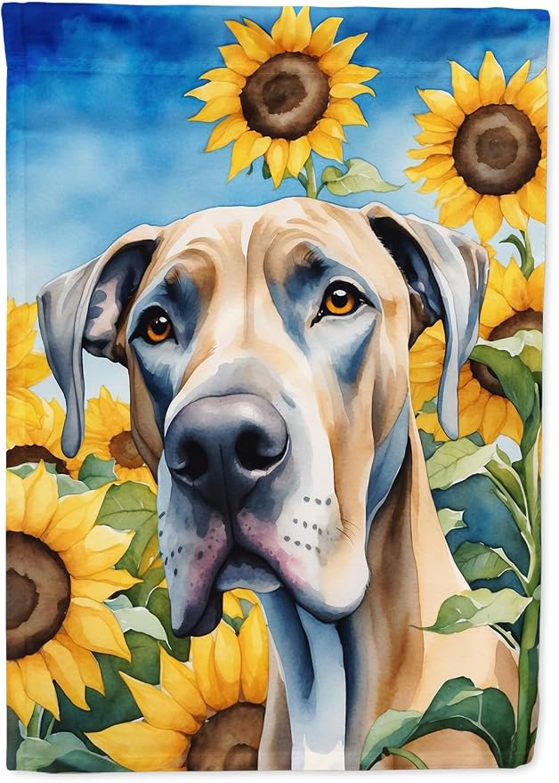 Caroline's Treasures DAC6092CHF Great Dane in Sunflowers House Flag Large Porch Sleeve Pole Decorative Outside Yard Banner Artwork Wall Hanging, Polyester, House Size, Multicolor