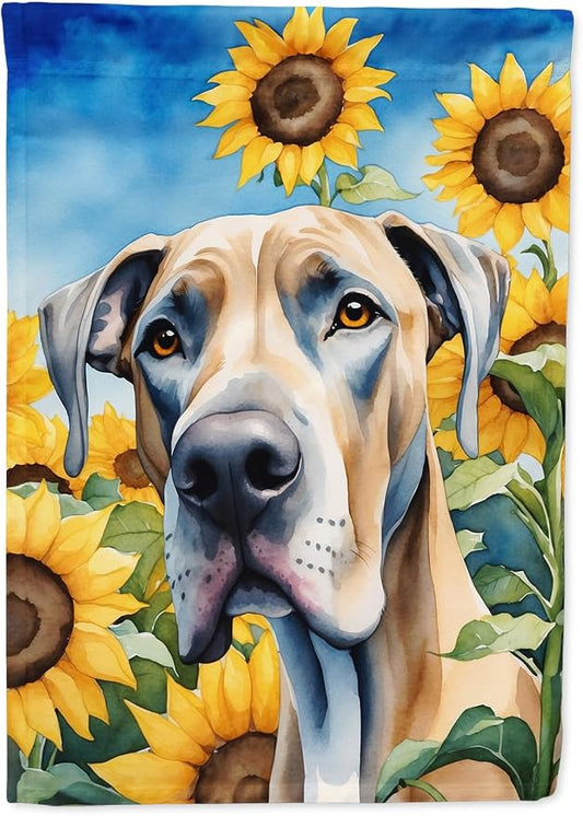 Caroline's Treasures DAC6092CHF Great Dane in Sunflowers House Flag Large Porch Sleeve Pole Decorative Outside Yard Banner Artwork Wall Hanging, Polyester, House Size, Multicolor