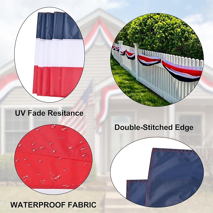 Patriotic Bunting Decorations Indoor Outdoor 2x20 Ft Red White & Blue Stripe Banners Patriotic Decorations American Flags for Outside Home Garden Fence Porch,USA Patriotic Flag Bunting Presidents Day Decoration.