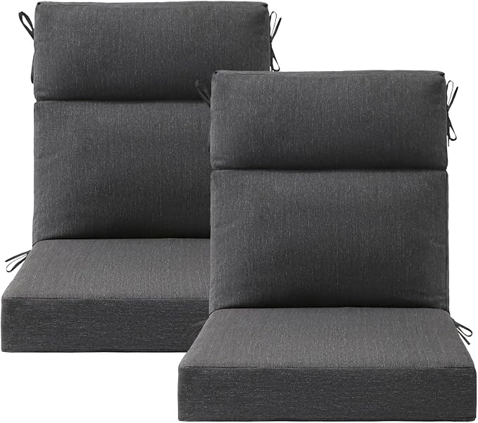 Outdoor High Back Chair Cushion, 2 Pack 44x21 inches Patio Chair Cushions Water Repellent Rocking Cushions Indoor Furniture Seat Pad, Charcoal Gray