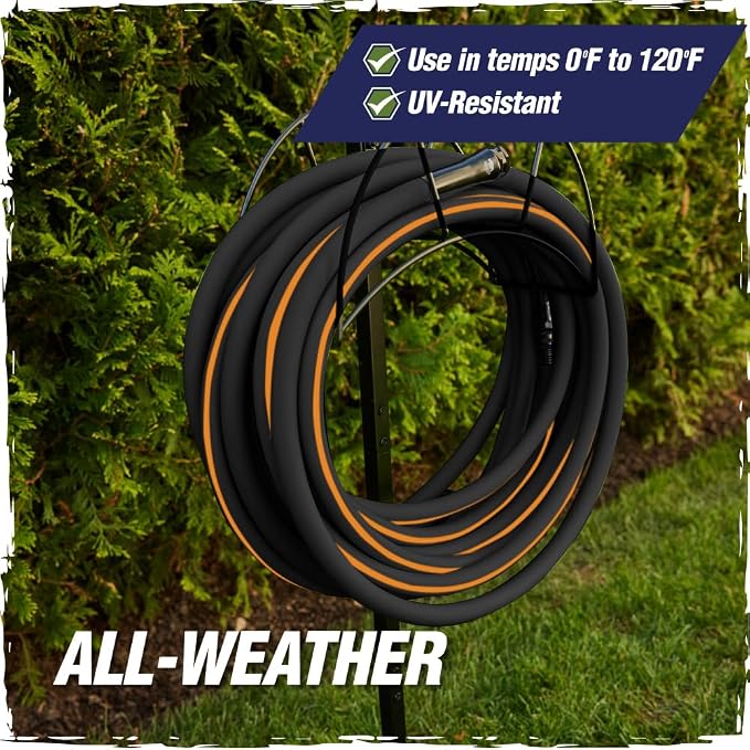 RUGGED RHINO Heavy Duty Garden Hose 100ft x 5/8in, Anti-Kink and Leakproof, Durable 4-Layer Construction, 500 PSI Burst, All Weather Outdoor Watering for Lawn, Garden, Flowers, Black and Orange