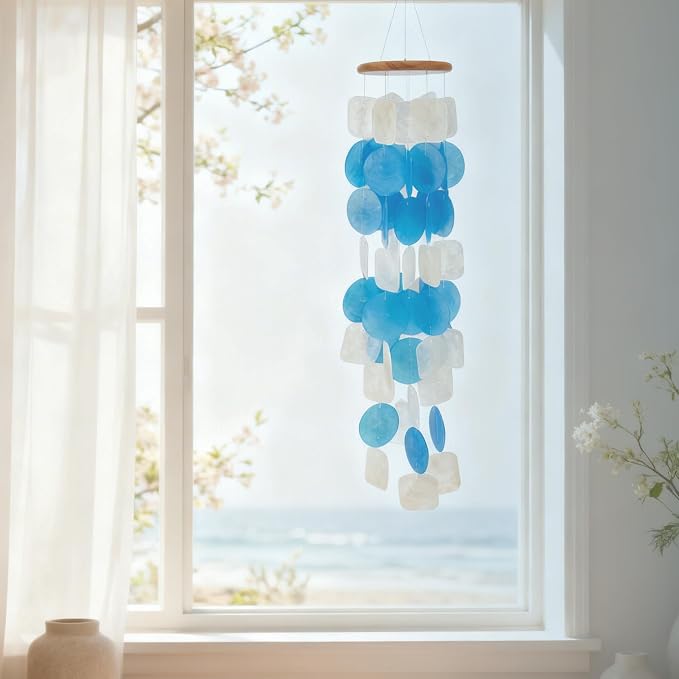 Solange & Frances Beach Decor Shell Wind Chimes for Outside. Ocean Decor Wind Chimes Outdoor Decorations for Yard. Beachy Gifts for Mom Birthday, Gift for Women, and Gift for Men (Ocean Breeze)