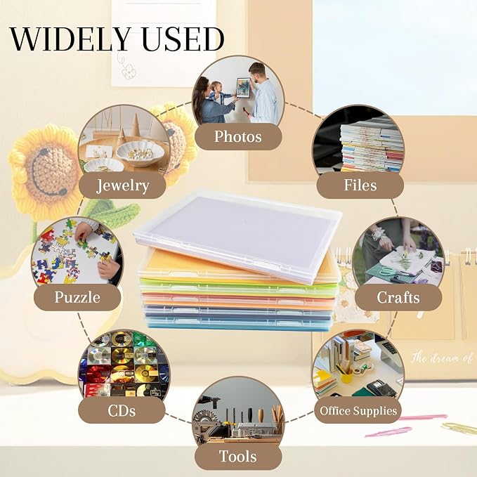 6 Pack 8x10 Photo Storage Boxes, Clear Plastic Organizer Bins for Scrapbook Paper, Crafts, Cards, and Photos