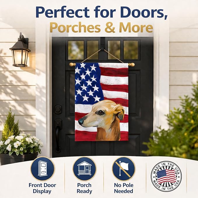 Caroline's Treasures CK6530CHF Galgo Espanol Dog American Flag House Flag Large Porch Sleeve Pole Decorative Outside Yard Banner Artwork Wall Hanging, Polyester, House Size, Multicolor