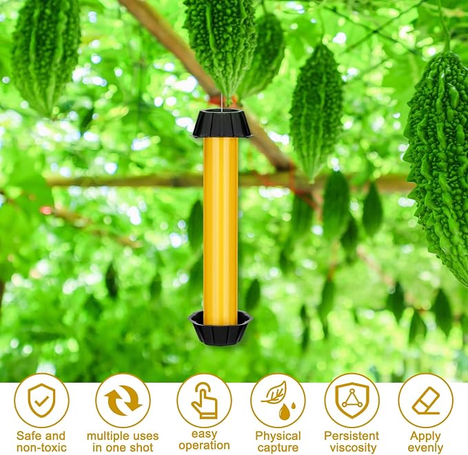 Qualirey 4 Pcs Sticky Fly Trap Fly Stick Indoor Outdoor Long Lasting Hanging Flies Bug Catcher Paper Tape Strips with Hook for Wasps Gnats Bug Insects Fruit Flies Mosquitoes (Stylish-4,Yellow)