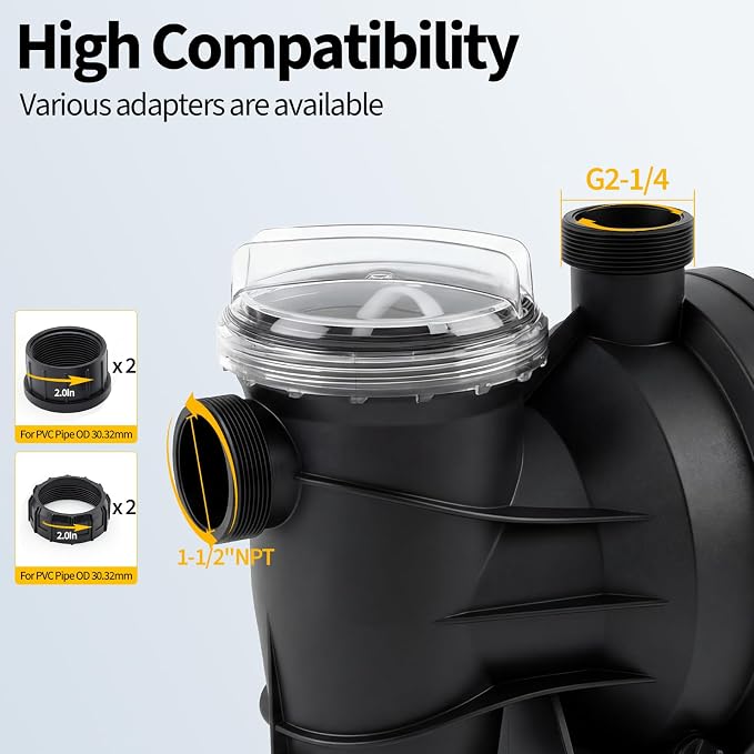 In/Above Ground Pool Pump High Flow Self Primming Swimming Pool Pump, 115V High Efficiency Pump for Above Ground Pools Pond Hot Tubs Spas, 7FT Power Cord, Quiet Operation (1.6 HP, 6075 GPH)