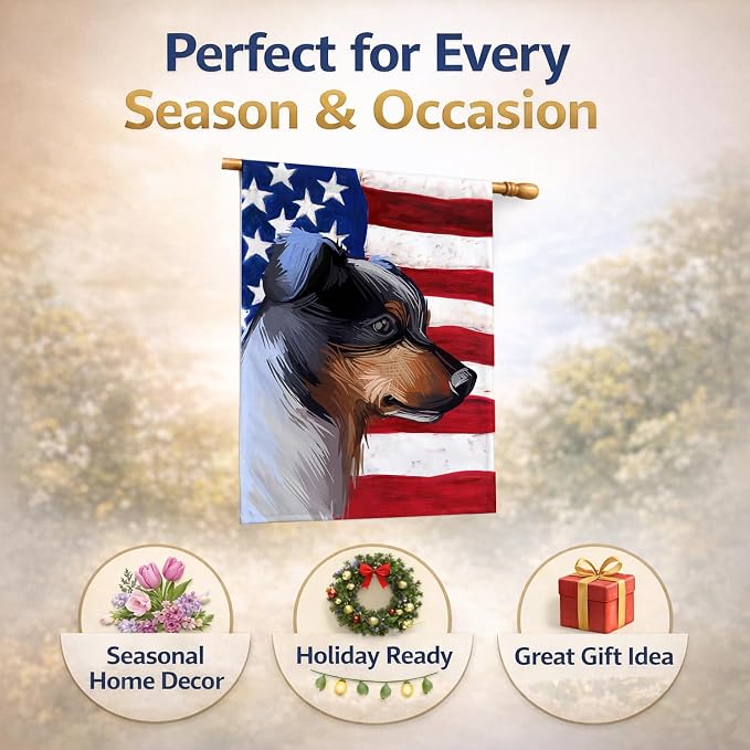 Caroline's Treasures CK6672CHF Ratonero Bodeguero Andaluz American Flag House Flag Large Porch Sleeve Pole Decorative Outside Yard Banner Artwork Wall Hanging, Polyester, House Size, Multicolor