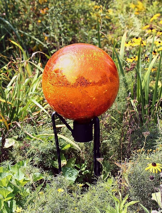 Achla Designs 12-Inch Crackle Gazing Globe Ball, Mandarin