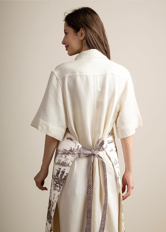 Maison d' Hermine Aprons for women with Pocket 100% Cotton (27.50"x31.50") | Adjustable Neck Strap & long ties Apron Men Chef Wedding Cooking Gardening Server Maid