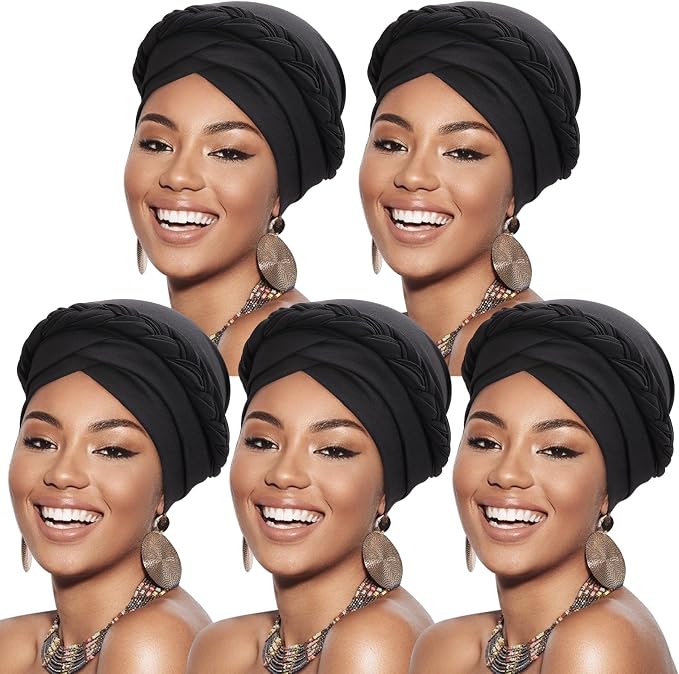 DRESHOW African Women Turban Caps Beanie Twist Headscarf Pre-Tied Twisted Braid Headwraps for Women Chemo Cancer Cap