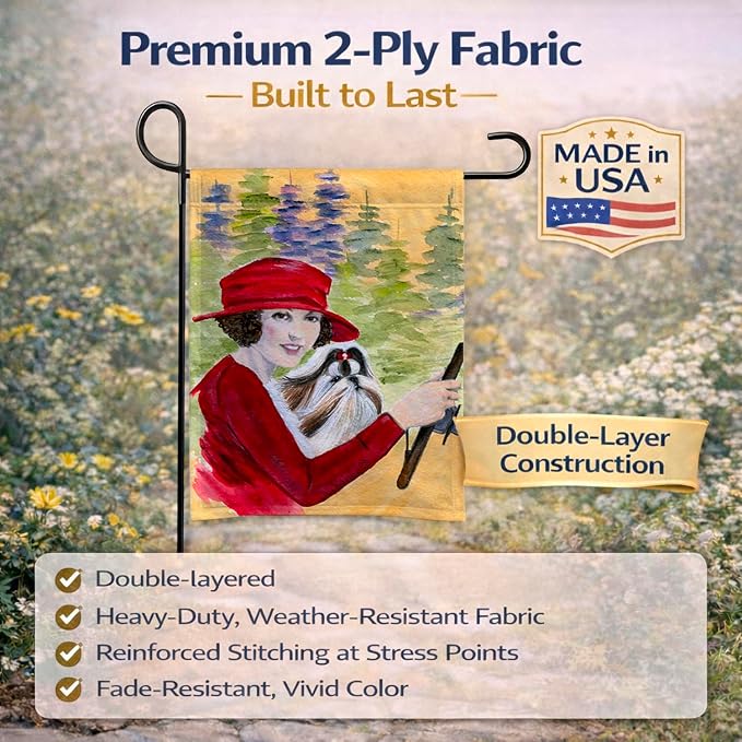 Caroline's Treasures SS8539GF Lady driving with her Shih Tzu Garden Flag Mailbox Flag Decorative Yard Flag Banner Outside Patio Artwork Yard Flower Beds, Garden Size, Multicolor