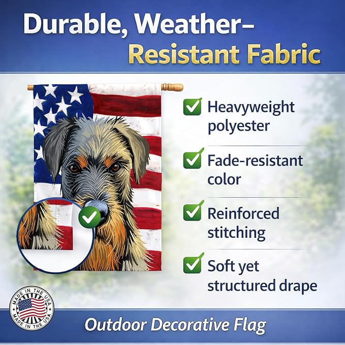 Caroline's Treasures CK6578CHF Jagdterrier American Flag House Flag Large Porch Sleeve Pole Decorative Outside Yard Banner Artwork Wall Hanging, Polyester, House Size, Multicolor
