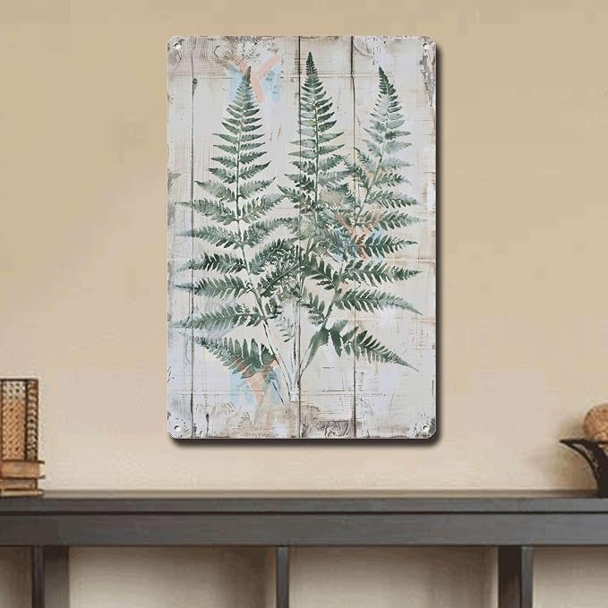 Metal Sign Tin Sign Vintage Wall Art Shabby Chic Fern Tin Sign for Botanical Art Lovers Vintage Home Decor and Distressed Wood Accents Greenhouse Decor for Pub 8×12 Inches