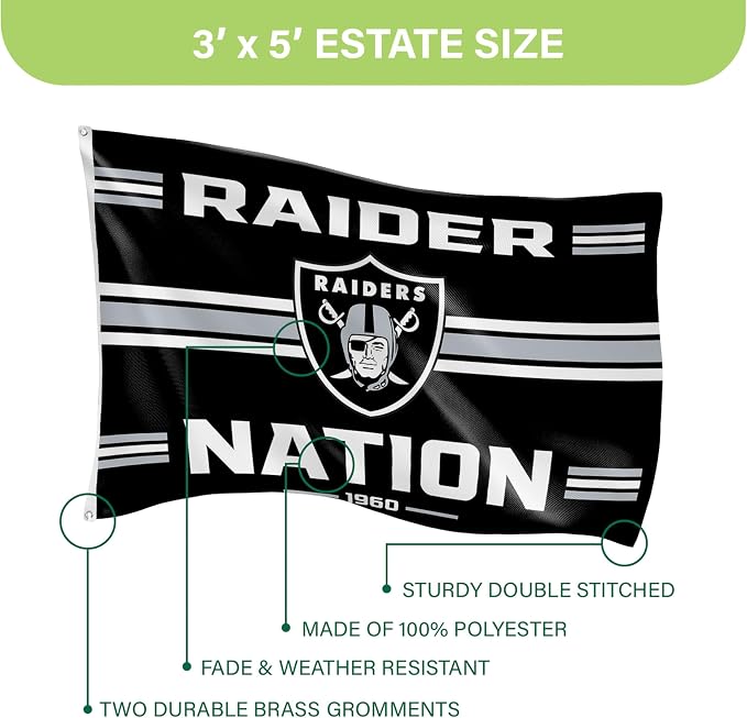 NFL Las Vegas Raiders Vintage Flag | 3 x 5 Estate Flag with Grommets | Heavy Duty Banner for Outdoor Garden Patio Decoration | Indoor Wall Decor for Room | Works with Flagpoles for Outside House