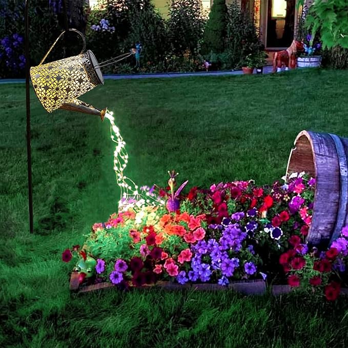 VOOKRY Watering Can with Lights, Large Hanging Solar Lights Outdoor Waterproof, Decorative Retro Metal Solar Garden Decor for Outside Patio Yard Porch Lawn, Gifts for Women Mom Grandma Birthday