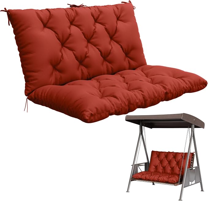 Porch Swing Cushion with Backrest,Waterproof Bench Cushion for Outdoor Furniture,2-3 Seater Replacement Thickened 5 in Swing Cushion,with Ties,Patio,Backyard and Garden (Terra Red,40x40 in)