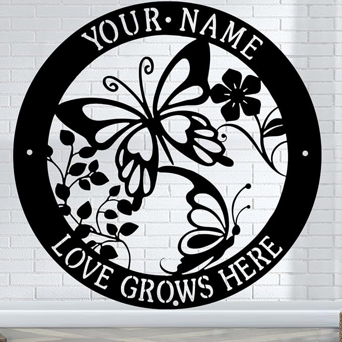 CFC0121313 Butterfly Garden Signs Metal, Butterfly Signs to Personalize, Outdoor Decor, Custom Name Text Garden Plaques Decorations for Potting Shed Mom Grandma