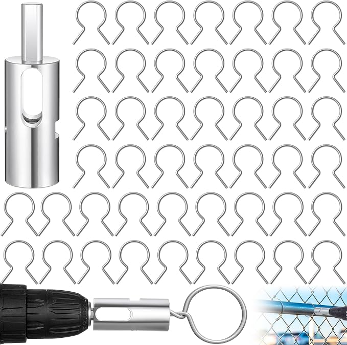 Twist Ties Tool for 9 Gauge Drill Chuck and 100 Pcs Chain Link Fence Ties 2 1/2" (2 3/8" OD) Galvanized Steel Fence Tie 9 Gauge for Garden Farm Fixing T-Posts Tools