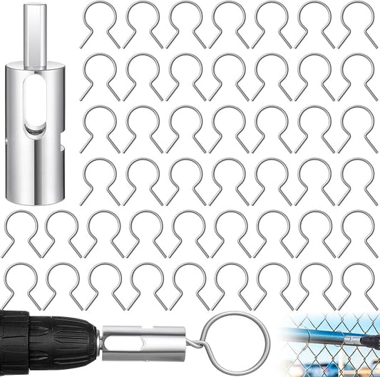 Twist Ties Tool for 9 Gauge Drill Chuck and 100 Pcs Chain Link Fence Ties 2 1/2" (2 3/8" OD) Galvanized Steel Fence Tie 9 Gauge for Garden Farm Fixing T-Posts Tools