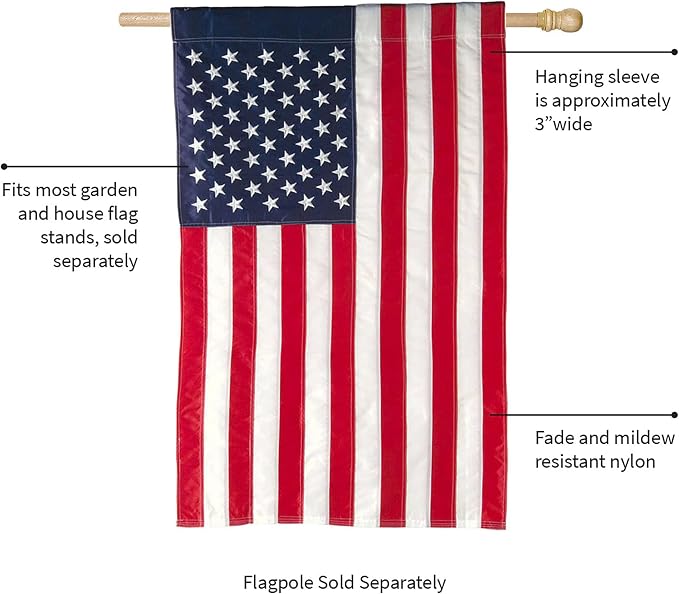 Evergreen Flag American Flag 44-inch x 28-inch House Size | Heavy Duty Outdoor Premium 310D | Embroidered Stars and Stripes and Quadruple Stitched Edge | USA Residential or Commercial