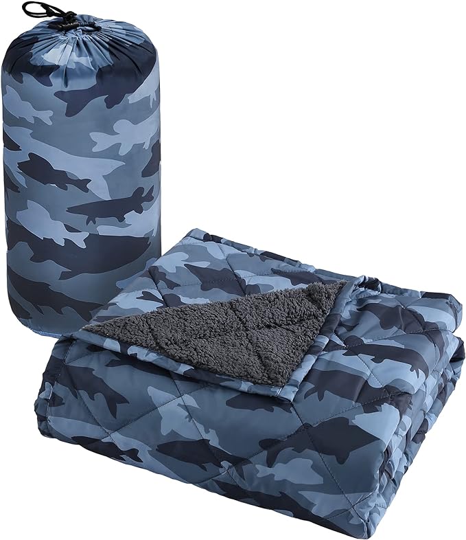 Cathay Home Coleman Indoor Outdoor Reversible Water Resistant and Sherpa Throw Blanket 50x60 Inch