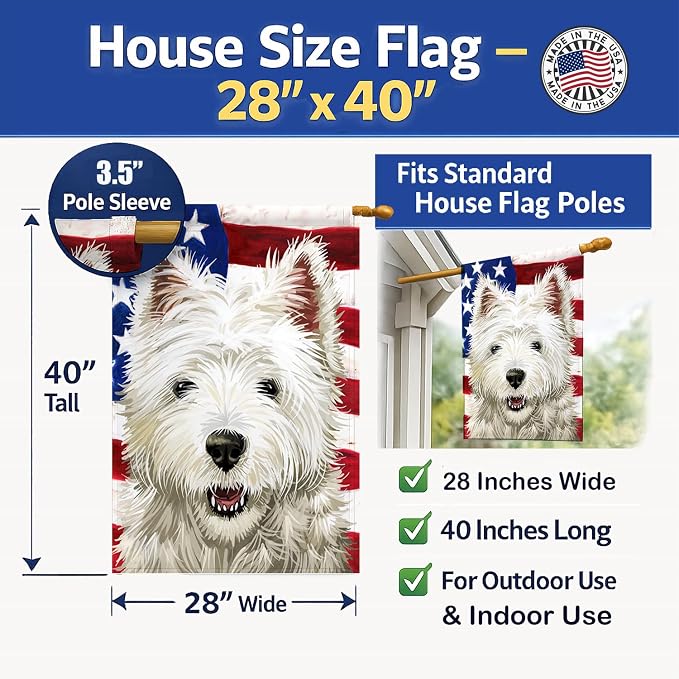 Caroline's Treasures CK6471CHF Cairn Terrier Dog American Flag House Flag Large Porch Sleeve Pole Decorative Outside Yard Banner Artwork Wall Hanging, Polyester, House Size, Multicolor