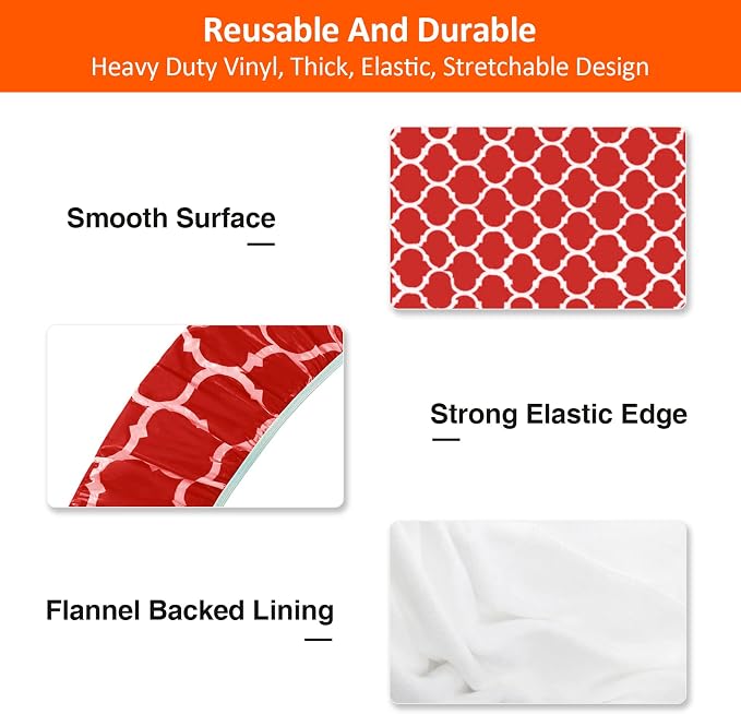 6ft Picnic Table and Bench Cover, Camping Essentials RV Gear, 72 in Waterproof Windproof Outdoor Elastic All Around Tablecloth, Fitted Rectangle Tables and Seats, Red-White Moroccan