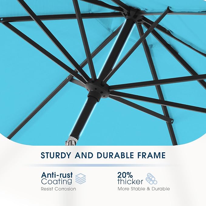 wikiwiki 11FT Patio Umbrella with Base, Outdoor Umbrellas with Base Included, 8 Sturdy Ribs, Waterproof Fade Resistant POLYESTER DTY Canopy for Deck, Lawn, Garden, Backyard & Pool, Sky Blue