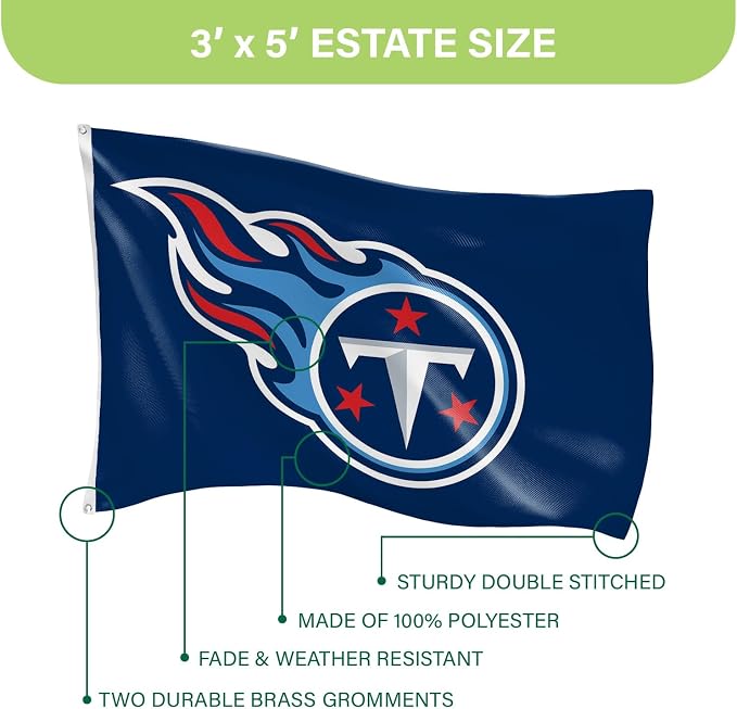 NFL Tennessee Titans 3 x 5 Outdoor Durable House Flag with Grommets | Sport Team Flag & Banner | Indoor Wall Decor Flag for Room | Works with Flag Poles for Outside House