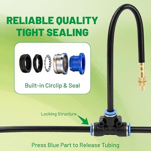 360° Adjustable Micro Drip Irrigation System, 16 Brass Sprinkler Heads & Bendable Stems, Automatic Watering Kit with 1/4" Tubing for Raised Bed, Lawn, Vegetable & Outdoor Plants (100ft)