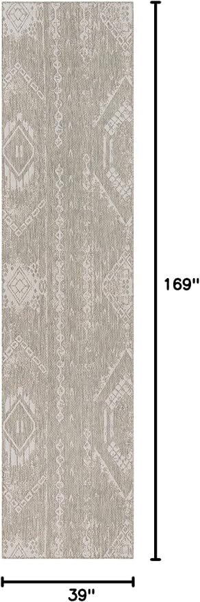 Unique Loom Outdoor Bohemian Collection Area Rug - Anthro (3' 3" x 14' 1" Runner, Gray/ Ivory)