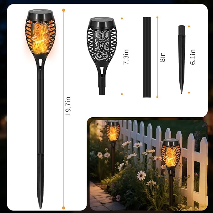 Solar Torch Flame Outdoor Lights, Flickering Flame LED – Waterproof Solar Garden Lights for Patio, Yard, Pathway, Landscape & Backyard Décor (Warm White-8 Pack)