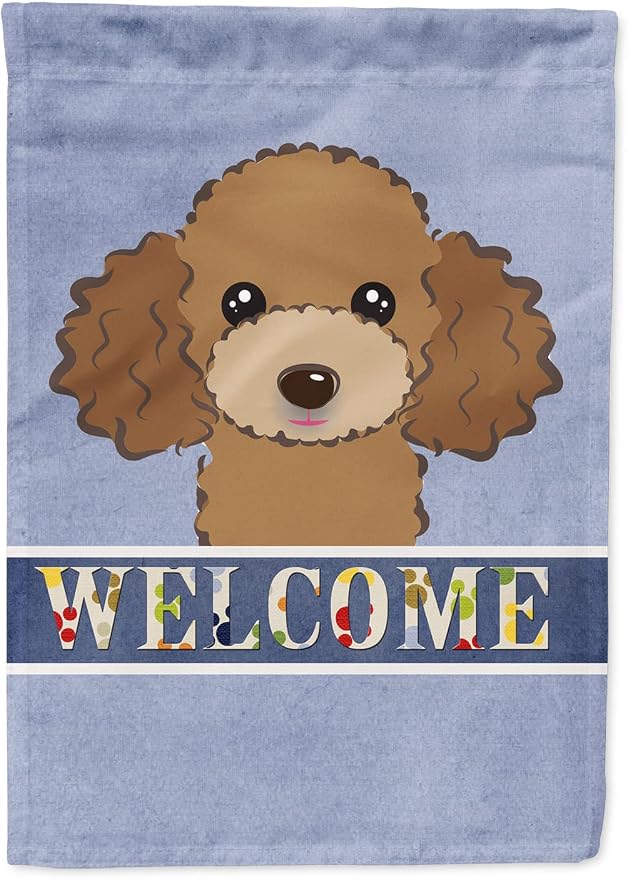 Caroline's Treasures BB1442GF Chocolate Brown Poodle Welcome Garden Flag, Blue Mailbox Flag Decorative Yard Flag Banner Outside Patio Artwork Yard Flower Beds, Garden Size, Multicolor