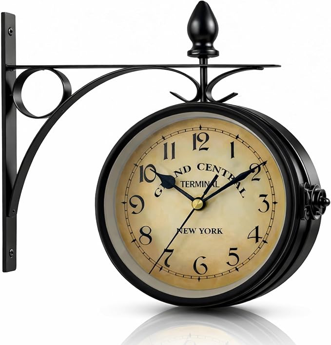 Double Face Wall Clock Black – Small Vintage Wall Clock Double Sided 360 Degree Rotate Antique for Outdoor Indoor Decorative Office Kitchen Living Room