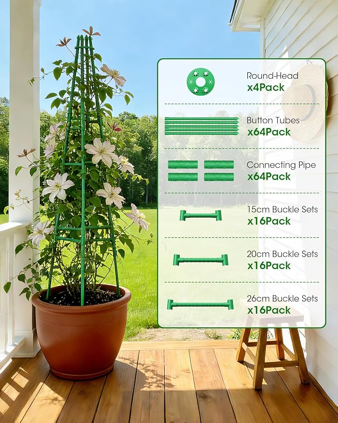 MYMULIKE 4 Pack Garden Trellis for Climbing Plants Outdoor, 6FT Plant Trellis Support for Climbing Vine, Plant Support Tower Cages Plastic Coated Metal Pipe Supports for Outdoor Indoor,Tomato cage