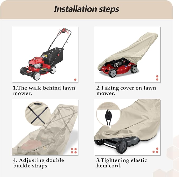 Porch Shield Lawn Mower Cover -Water Resistant Universal Lawnmower Storage Cover Fitting Push Walk-Behind Mower (Up to 22 Inches Wide, LightTan)