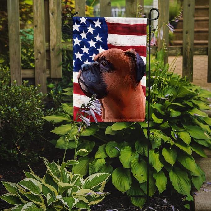 Caroline's Treasures CK6454GF Boxer Dog American Flag Garden Flag Mailbox Flag Decorative Yard Flag Banner Outside Patio Artwork Yard Flower Beds, Garden Size, Multicolor
