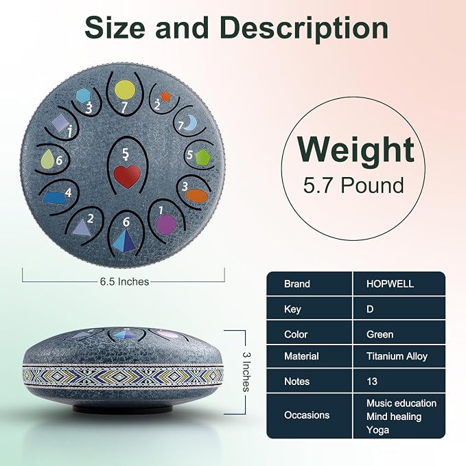 REGIS Rain Drum for Outside Garden, 6.8 Inches 13 Notes Steel Tongue Drum, Waterproof Meditation Rain Chime, UV-Printed Notes & Geometric Design, with Bag, Mallets & Music Book(Navy)