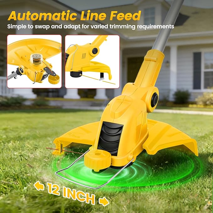 ALSO GO 21V Cordless Weed Wacker, Weed Eater Battery Powered with 2 x2.0Ah Batteries and 10 Spare Spools, 12''Grass Trimmer with Auto Line Feed, 2-in-1 Grass Trimmer& Edger Lawn Tool for Yard, Garden