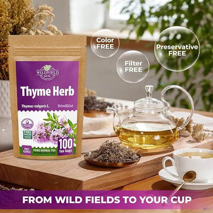 100 Bags Thyme Tea Thyme Leaves Tyme Herb Tea (Thymi Serpiylli Herba) - 100 Count 1.5 g Bags Thymus Serpyllum Herb Tomillo En Hierba