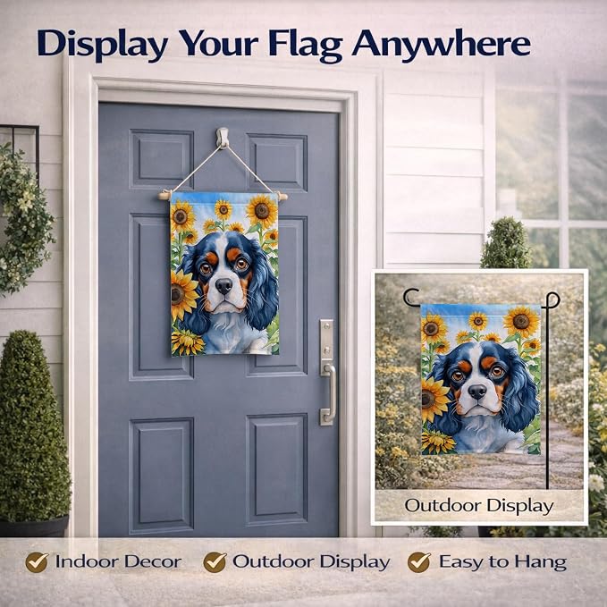 Caroline's Treasures DAC6049GF Cavalier Spaniel in Sunflowers Garden Flag Mailbox Flag Decorative Yard Flag Banner Outside Patio Artwork Yard Flower Beds, Garden Size, Multicolor