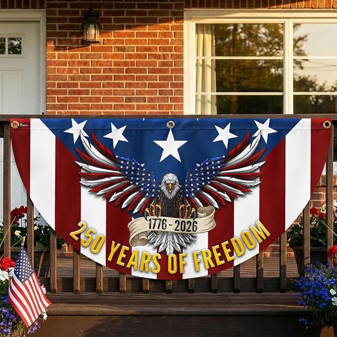 American Flag-250 Years of Freedom Non-Pleated Fan Flag Patriotic Eagle Bunting, 1.5x3 ft, 1 Pack-USA Premium Polyester