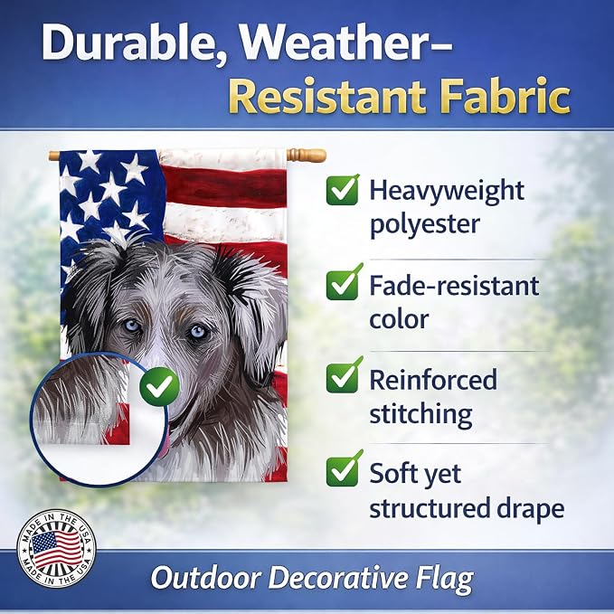 Caroline's Treasures CK6615CHF Miniature American Shepherd American Flag House Flag Large Porch Sleeve Pole Decorative Outside Yard Banner Artwork Wall Hanging, Polyester, House Size, Multicolor